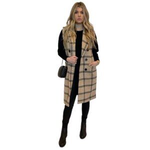 New Just Female Women's Plaid Sleeveless Coat - Black and Cream